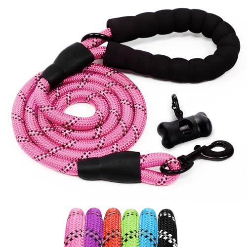 FurDreams Hundeleine - 150 cm, Rosa I mit weichem, gepolstertem Griff und reflektierenden Fäden I Hunde Leine mit Seil für große, mittlere und kleine Hunde I Mit gratis Kotbeutelspender FurDreams Hundeleine - 150 cm, Rosa I mit weichem, gepolstertem Griff und reflektierenden Fäden I Hunde Leine mit Seil für große, mittlere und kleine Hunde I Mit gratis Kotbeutelspender von FurDreams