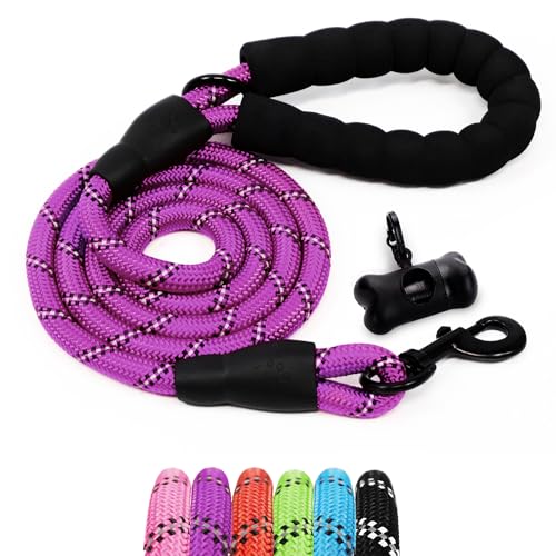 FurDreams Hundeleine - 150 cm, Violett I mit weichem, gepolstertem Griff und reflektierenden Fäden I Hunde Leine mit Seil für große, mittlere und kleine Hunde I Mit gratis Kotbeutelspender FurDreams Hundeleine - 150 cm, Violett I mit weichem, gepolstertem Griff und reflektierenden Fäden I Hunde Leine mit Seil für große, mittlere und kleine Hunde I Mit gratis Kotbeutelspender von FurDreams