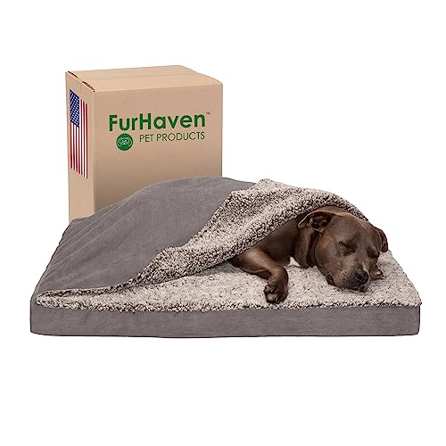 FurHaven Kühlendes Gel-Hundebett für große und mittelgroße Hunde mit abnehmbarem waschbarem Bezug, für Hunde bis zu 25 kg – Berber & Wildleder Decke Top Matratze – Grau, Größe L von Furhaven