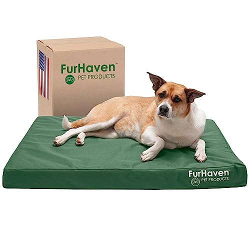 FurHaven Wasserabweisendes kühlendes Gel-Hundebett für große/mittelgroße Hunde mit abnehmbarem, waschbarem Bezug, für Hunde bis zu 25 kg – Indoor/Outdoor Logo-Print Oxford Polycanvas Matratze – Wald, von Furhaven