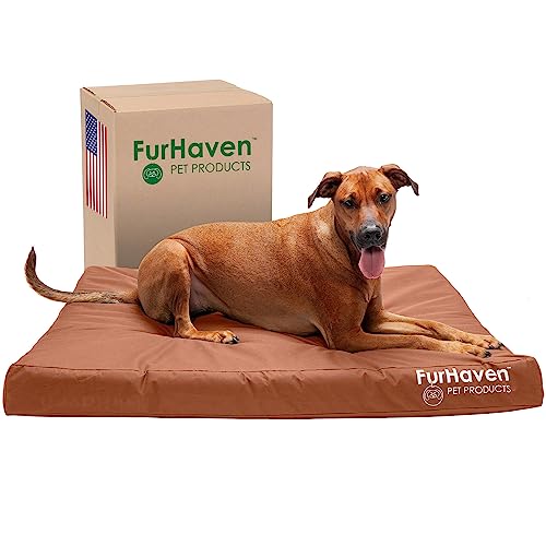 FurHaven XL Orthopedic Dog Bed Water-Resistant Indoor/Outdoor Logo Print Oxford Polycanvas Mattress w/Removable Washable Cover - Chestnut, Jumbo (X-Large von Furhaven