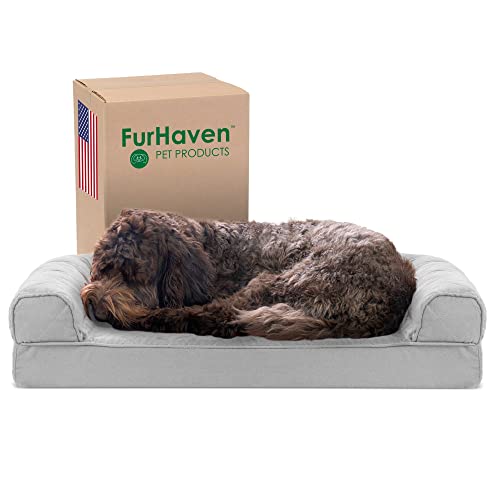 Furhaven Pet Bed for Dogs and Cats - Quilted Sofa-Style Cooling Gel Foam Dog Bed, Removable Machine Washable Cover - Silver Gray, Medium von Furhaven