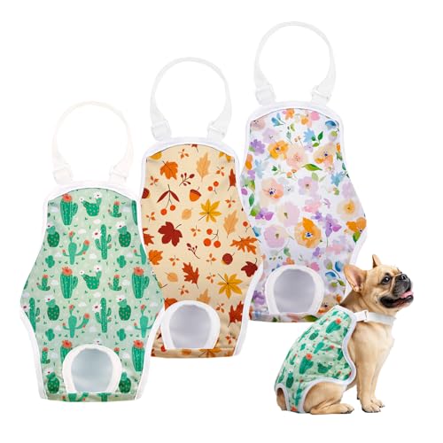 FurVeluxia Waschbare Windeln für Hündinnen mit verstellbarem Hosenträger, wiederverwendbare Hundewindeln, super saugfähig, auslaufsicher, für Hunde bei Hitze (XL, Pflanze) von FurVeluxia