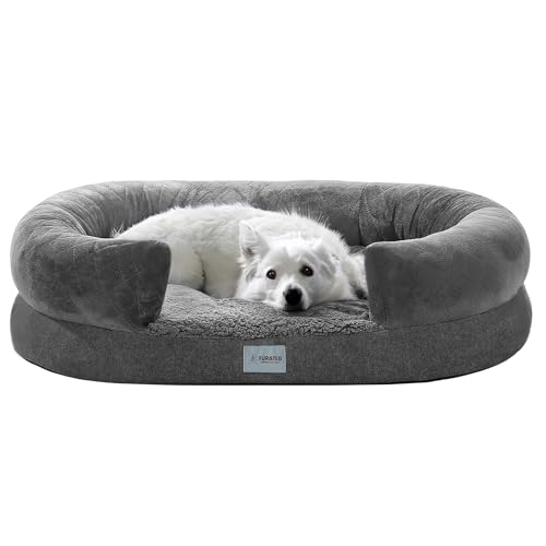 Furated Großes Hundebett, orthopädische Couch mit abnehmbarem, waschbarem Bezug und Eierkisten-Schaumstoff, bis zu 34 kg, gestepptes Wildleder-Chaiselongue, Hundesofa mit wasserdichtem Futter und von Furated