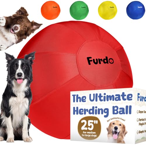 Furdo 63,5 cm Herding Ball für Hunde, Australian Shepherd, für Rinder, Border Collie, für Blue Heelers & andere mittelgroße bis große Hunde, Herding Dog Ball, Herding Hundespielzeug, Pferdeball - Rot von Furdo