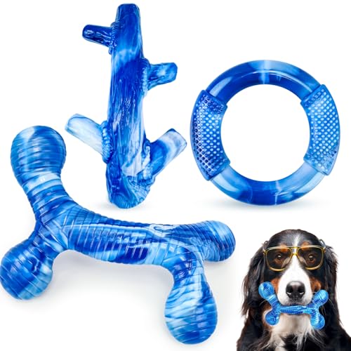 Furdog Hundespielzeug für aggressive Kauer, unzerstörbares Hundespielzeug für große Hunde, robustes Hundespielzeug, um sie zu beschäftigen, 3 Stück (blau) von Furdog