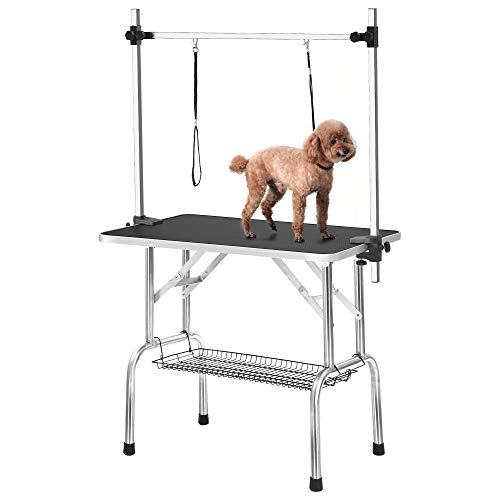 Furfox Professioneller Fellpflegetisch für Hunde und Katzen, zusammenklappbar, Haustier-Badestation, verstellbarer Arm, Netz-Tablett, Sicherheits-Nylon-Schlaufe, 81.3 cm, Tragfähigkeit: 116 kg von Furfox