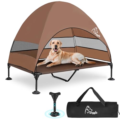 Erhöhtes Hundebett, erhöhtes Hundebett mit erhöhtem Hundebett mit Baldachin (XL, Hundehimmel, Braun) von Furggis