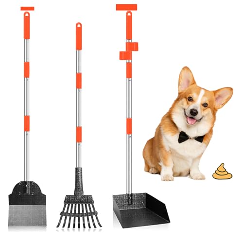 Furggis Haustierkotschaufel, Tablett und Rechen, verstellbarer langer Griff mit Mülleimer zur Entfernung von Haustierabfällen, kein Biegen, Kotschaufel, perfekt für große, mittelgroße und kleine Hunde Furggis Haustierkotschaufel, Tablett und Rechen, verstellbarer langer Griff mit Mülleimer zur Entfernung von Haustierabfällen, kein Biegen, Kotschaufel, perfekt für große, mittelgroße und kleine Hunde von Furggis