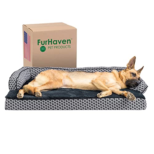 Furhaven XL Memory Foam Dog Bed Comfy Couch Plush & Decor Sofa-Style w/Removable Washable Cover - Diamond Gray, Jumbo (X-Large) von Furhaven Pet