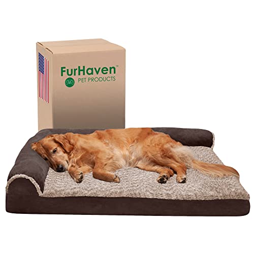 Furhaven XL Orthopedic Dog Bed Two-Tone Faux Fur & Suede L Shaped Chaise w/Removable Washable Cover - Espresso, Jumbo (X-Large) von Furhaven