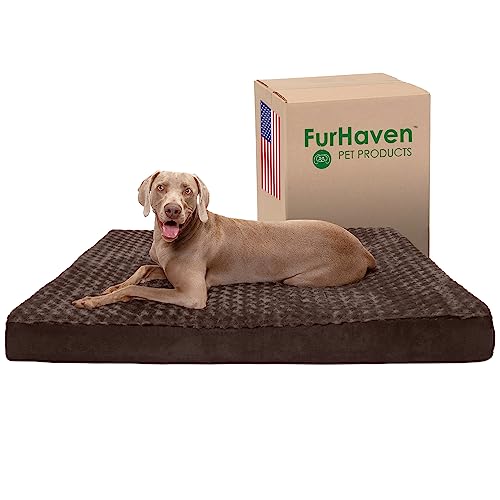 Furhaven Kühlendes Gel Hundebett für große Hunde mit abnehmbarem waschbarem Bezug, für Hunde bis zu 56,7 kg – Ultra Plüsch Kunstfell & Wildleder Matratze – Schokoladenbraun, Jumbo Plus/XXL von Furhaven