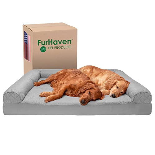 Furhaven XXL Orthopedic Dog Bed Quilted Sofa-Style w/Removable Washable Cover - Silver Gray, Jumbo Plus (XX-Large) von Furhaven