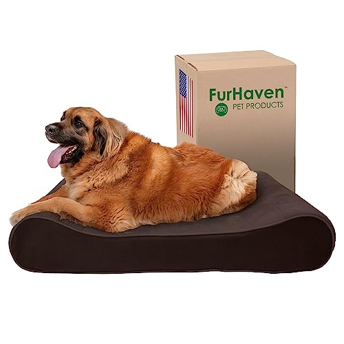 Furhaven Orthopädisches Hundebett für große Hunde mit abnehmbarem, waschbarem Bezug, für Hunde bis zu 68 kg – Microvelvet Luxe Lounger Contour Matratze – Espresso, Jumbo Plus/XXL von Furhaven