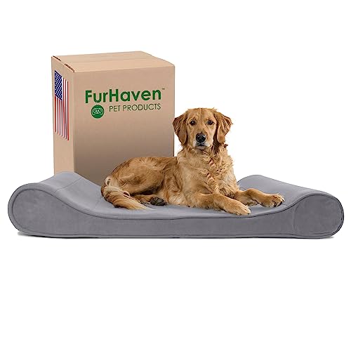 Furhaven Orthopädisches Hundebett für große Hunde mit abnehmbarem, waschbarem Bezug, für Hunde bis zu 34 kg, Mikrosamt-Luxe-Liege, Konturmatratze, Grau, Jumbo/XL von Furhaven