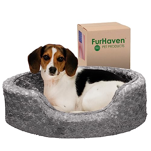 Furhaven Pet NAP Ovale Plüschmatte mit Bett für Hund oder Katze, Medium, Grau von Furhaven