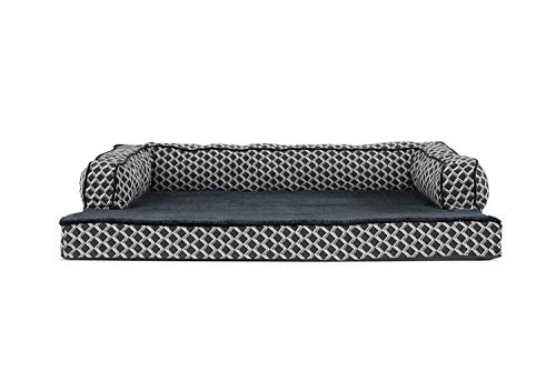 Furhaven Kühlendes Gel-Hundebett für große und mittelgroße Hunde mit abnehmbaren Nackenrollen und waschbarem Bezug, für Hunde bis zu 25 kg – Plüsch und gewebte Dekoration, bequemes Sofa, Diamantgrau, von Furhaven