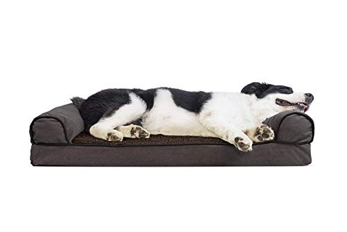 Furhaven Kühlendes Gel-Hundebett für große/mittelgroße Hunde mit abnehmbaren Nackenrollen und waschbarem Bezug, für Hunde bis zu 25 kg, Sherpa- und Chenille-Sofa, Größe L, Kaffeebraun von Furhaven