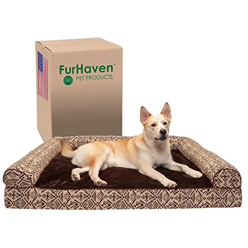 FurHaven XXL Memory Foam Dog Bed Plush & Southwest Kilim Decor Sofa-Style w/Removable Washable Cover - Desert Brown, Jumbo Plus (XX-Large) von Furhaven