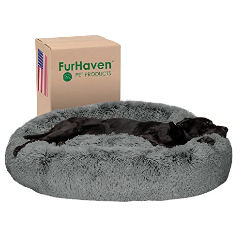 Furhaven 45" Round XL Donut Dog Bed Plush Long Faux Fur Calming Cuddler w/Removable Washable Cover - Gray, Jumbo Furhaven 45" Round XL Donut Dog Bed Plush Long Faux Fur Calming Cuddler w/Removable Washable Cover - Gray, Jumbo von Furhaven