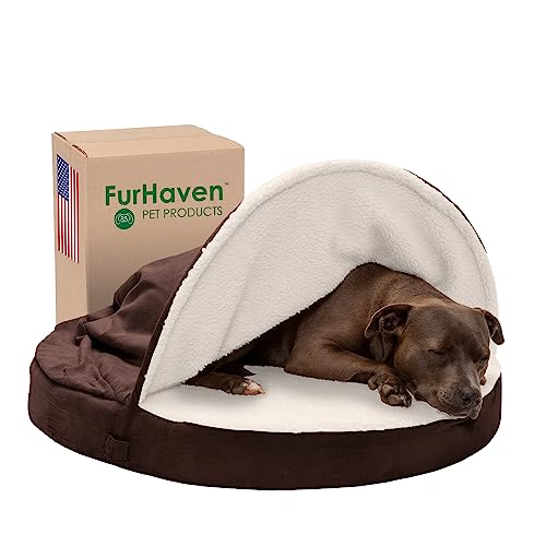 Furhaven 88,9 cm rundes kühlendes Gel-Hundebett für große und mittelgroße Hunde mit abnehmbarem waschbarem Bezug, für Hunde bis zu 22,7 kg – Sherpa & Wildleder Snuggery – Espresso, 88,9 cm von Furhaven