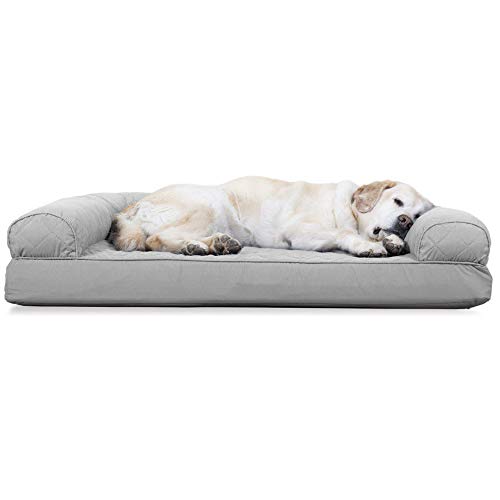 Furhaven Cooling Gel Dog Bed for Large Dogs w/Removable Bolsters & Washable Cover, For Dogs Up to 95 lbs - Two-Tone Plush Faux Fur & Suede L Shaped Chaise - Stone Gray, Jumbo/XL Furhaven Cooling Gel Dog Bed for Large Dogs w/Removable Bolsters & Washable Cover, For Dogs Up to 95 lbs - Two-Tone Plush Faux Fur & Suede L Shaped Chaise - Stone Gray, Jumbo/XL von Furhaven