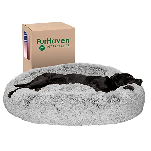 Furhaven Donut-Hundebett, rund, 114,3 cm, Kunstfell, beruhigend, abnehmbar, waschbar, Nebelgrau, Jumbo von Furhaven