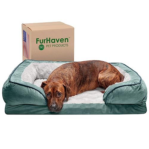 Furhaven Large Memory Foam Dog Bed Perfect Comfort Plush & Velvet Waves Sofa-Style w/Removable Washable Cover - Celadon Green, Large Furhaven Large Memory Foam Dog Bed Perfect Comfort Plush & Velvet Waves Sofa-Style w/Removable Washable Cover - Celadon Green, Large von Furhaven