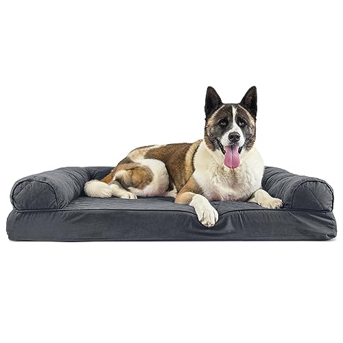 Furhaven Haustier-Hundebett, Memory-Schaum, gesteppt, traditionelles Sofa-Stil, Wohnzimmer-Couch, Haustierbett mit abnehmbarem Bezug für Hunde und Katzen, eisengrau, Jumbo von Furhaven