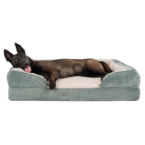 Furhaven Haustier-Hundebett – kühlendes Gel-Memory-Schaum Samtwellen perfekter Komfort Traditionelles Sofa-Stil Wohnzimmer Couch Haustierbett mit abnehmbarem Bezug für Hunde und Katzen, Seladongrün, Jumbo von Furhaven