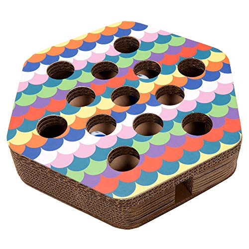 Furhaven Haustier-Katzenmöbel – Tiger Robustes Hexagon Busy Box Spielzeug Wellpappe Katzenkratzer mit Katzenminze für Katzen und Kätzchen, Regenbogenwaage, Einheitsgröße von Furhaven