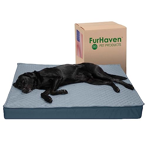 Furhaven Haustierbett für Hunde und Katzen, wasserabweisend, für drinnen und draußen, umwandelbare Steppmatratze, stützend, orthopädisches Hundebett, Calm Blue, Jumbo Plus (XX-Large) von Furhaven