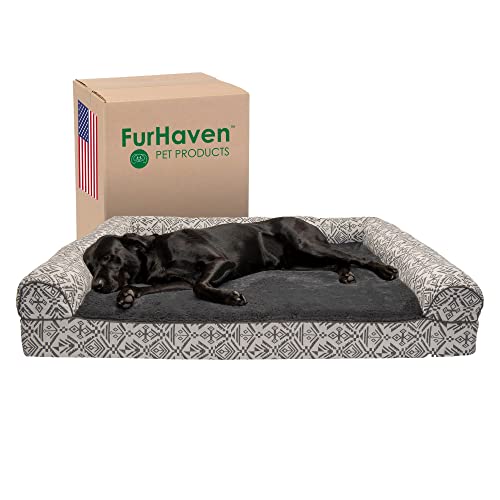 Furhaven XXL Orthopedic Dog Bed Plush & Southwest Kilim Decor Sofa-Style w/Removable Washable Cover - Boulder Gray, Jumbo Plus (XX-Large) von Furhaven