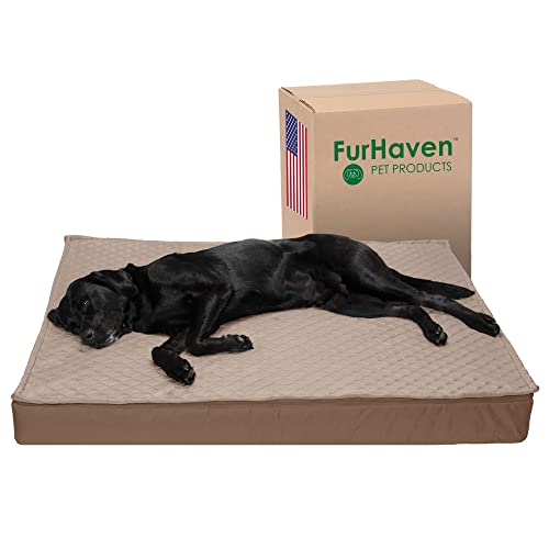 FurHaven XXL Orthopädisches Hundebett, wasserabweisend, für drinnen und draußen, Steppdecke, umwandelbare Matratze mit abnehmbarem, waschbarem Bezug, Sand, Jumbo Plus (XXL) von Furhaven