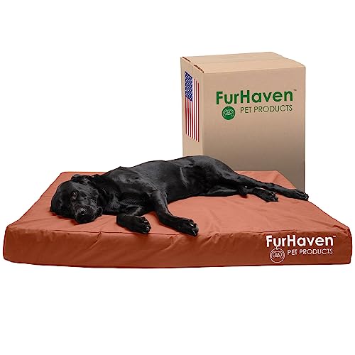Furhaven XXL Orthopedic Dog Bed Water-Resistant Indoor/Outdoor Logo Print Oxford Polycanvas Mattress w/Removable Washable Cover - Chestnut, Jumbo Plus (XX-Large) von Furhaven
