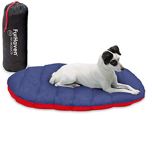 Furhaven Small Dog Bed Trail Pup Travel Pillow Mat w/Stuff Sack, Washable - Flame Red/True Blue, Small von Furhaven