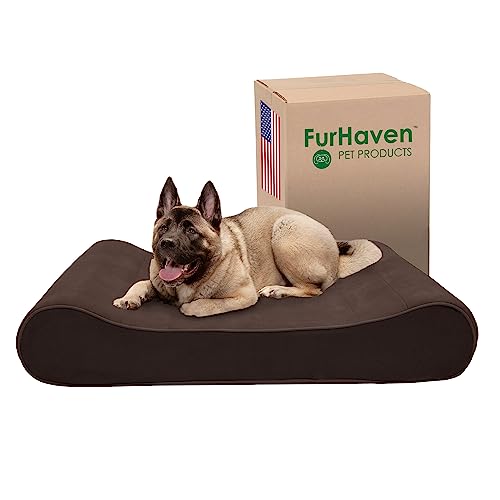 Furhaven Hundebett aus Memory-Schaum für große Hunde mit abnehmbarem, waschbarem Bezug, für Hunde bis zu 68 kg – Mikrosamt-Luxe-Liege, Konturmatratze – Espresso, Jumbo Plus/XXL von Furhaven