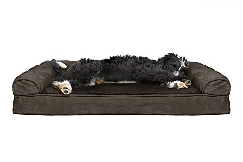 Furhaven Kühlendes Gel-Hundebett für große/mittelgroße Hunde mit abnehmbaren Seitenrollen und waschbarem Bezug, für Hunde bis zu 25 kg, Plüsch- und Wildledersofa, Espressobraun, Größe L von Furhaven