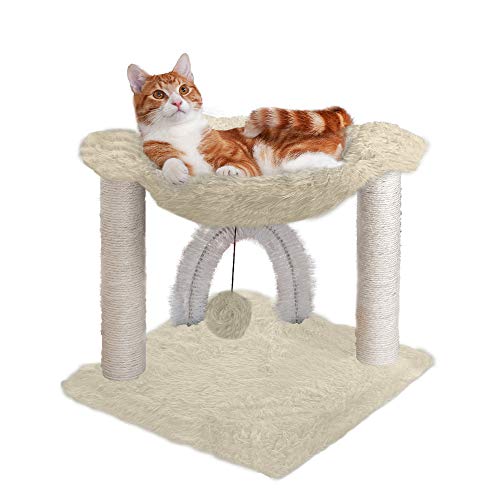 Furhaven Tiger Tough Small Cat Tree Plush Hammock Playground w/Toys & Self-Grooming Brush - Cream, One Size von Furhaven