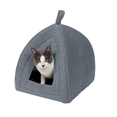 Furhaven Small Cat Bed Polar Fleece Foldable Pet Tent, Washable - Heather Gray, Small von Furhaven