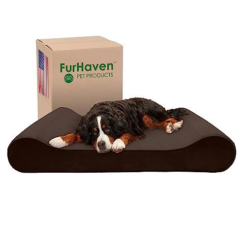 Furhaven Kühlendes Gel-Hundebett für extra große Hunde mit abnehmbarem, waschbarem Bezug, für Hunde bis zu 81,6 kg – Mikrosamt-Luxe-Liege, Konturmatratze – Espresso, Riesen/XXXL von Furhaven