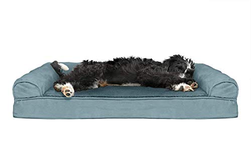 Furhaven Kühlendes Gel-Hundebett für große/mittelgroße Hunde mit abnehmbaren Seitenrollen und waschbarem Bezug, für Hunde bis zu 25 kg, Plüsch- und Wildledersofa, Blau (Deep Pool), Größe L von Furhaven