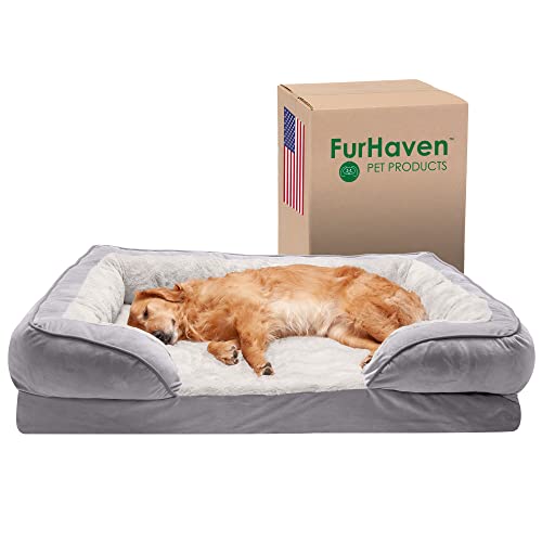 Furhaven Kühlendes Gel-Hundebett für große Hunde mit abnehmbaren Nackenrollen und waschbarem Bezug, für Hunde bis zu 43 kg, Plüsch- und Samtwellen, Perfekter Komfortsofa, Granitgrau, Jumbo/XL, 101,6 Furhaven Kühlendes Gel-Hundebett für große Hunde mit abnehmbaren Nackenrollen und waschbarem Bezug, für Hunde bis zu 43 kg, Plüsch- und Samtwellen, Perfekter Komfortsofa, Granitgrau, Jumbo/XL, 101,6 von Furhaven