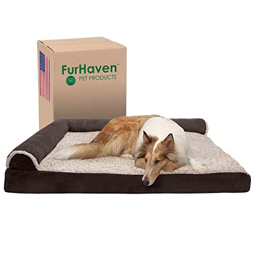 Furhaven Kühlendes Gel-Hundebett für große Hunde mit abnehmbaren Nackenrollen und waschbarem Bezug, für Hunde bis zu 56,7 kg, zweifarbiges Plüsch-Kunstfell und Wildleder, L-förmige Chaiselongue, Furhaven Kühlendes Gel-Hundebett für große Hunde mit abnehmbaren Nackenrollen und waschbarem Bezug, für Hunde bis zu 56,7 kg, zweifarbiges Plüsch-Kunstfell und Wildleder, L-förmige Chaiselongue, von Furhaven