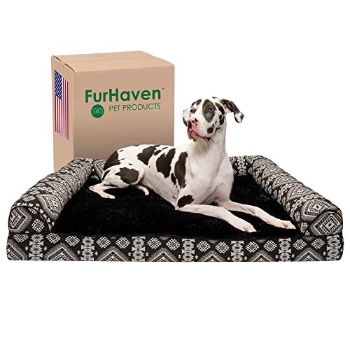 Furhaven Kühlendes Gel-Hundebett für große Hunde mit abnehmbaren Nackenrollen und waschbarem Bezug, für Hunde bis zu 56,7 kg – Plüsch & Southwest Kelim gewebtes Dekor-Sofa – schwarzes Medaillon, Jumbo Furhaven Kühlendes Gel-Hundebett für große Hunde mit abnehmbaren Nackenrollen und waschbarem Bezug, für Hunde bis zu 56,7 kg – Plüsch & Southwest Kelim gewebtes Dekor-Sofa – schwarzes Medaillon, Jumbo von Furhaven
