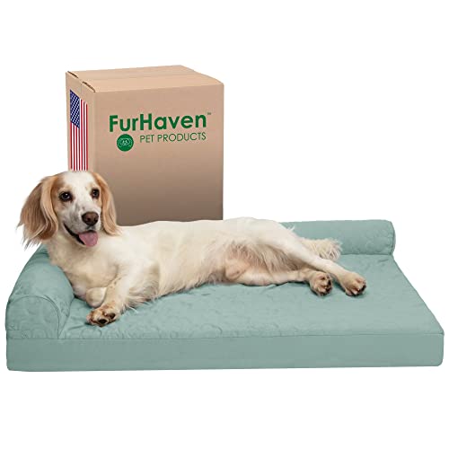 Furhaven Large Memory Foam Dog Bed Pinsonic Quilted Paw L Shaped Chaise w/Removable Washable Cover - Iceberg Green, Large von Furhaven