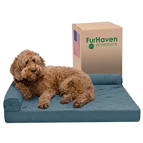 Furhaven Large Orthopedic Dog Bed Pinsonic Quilted Paw L Shaped Chaise w/Removable Washable Cover - Bluestone, Large Furhaven Large Orthopedic Dog Bed Pinsonic Quilted Paw L Shaped Chaise w/Removable Washable Cover - Bluestone, Large von Furhaven