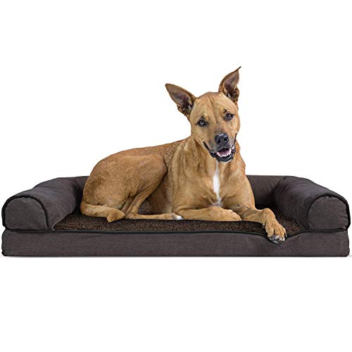 Furhaven Large Orthopedic Dog Bed Sherpa & Chenille Sofa-Style w/Removable Washable Cover - Coffee, Large von Furhaven