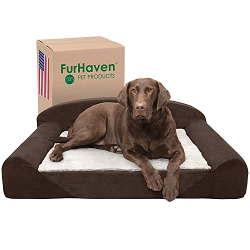 Furhaven Luxury Edition Hundebett aus Kunstfell und Wildleder, massives Schaumstoff, Größe L von Furhaven