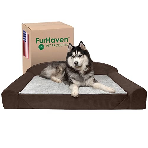 Furhaven Luxury Edition Hundebett aus Kunstfell & Wildleder, solide Platte, orthopädisches Schaumstoff, French Roast, Jumbo (Größe XL) von Furhaven